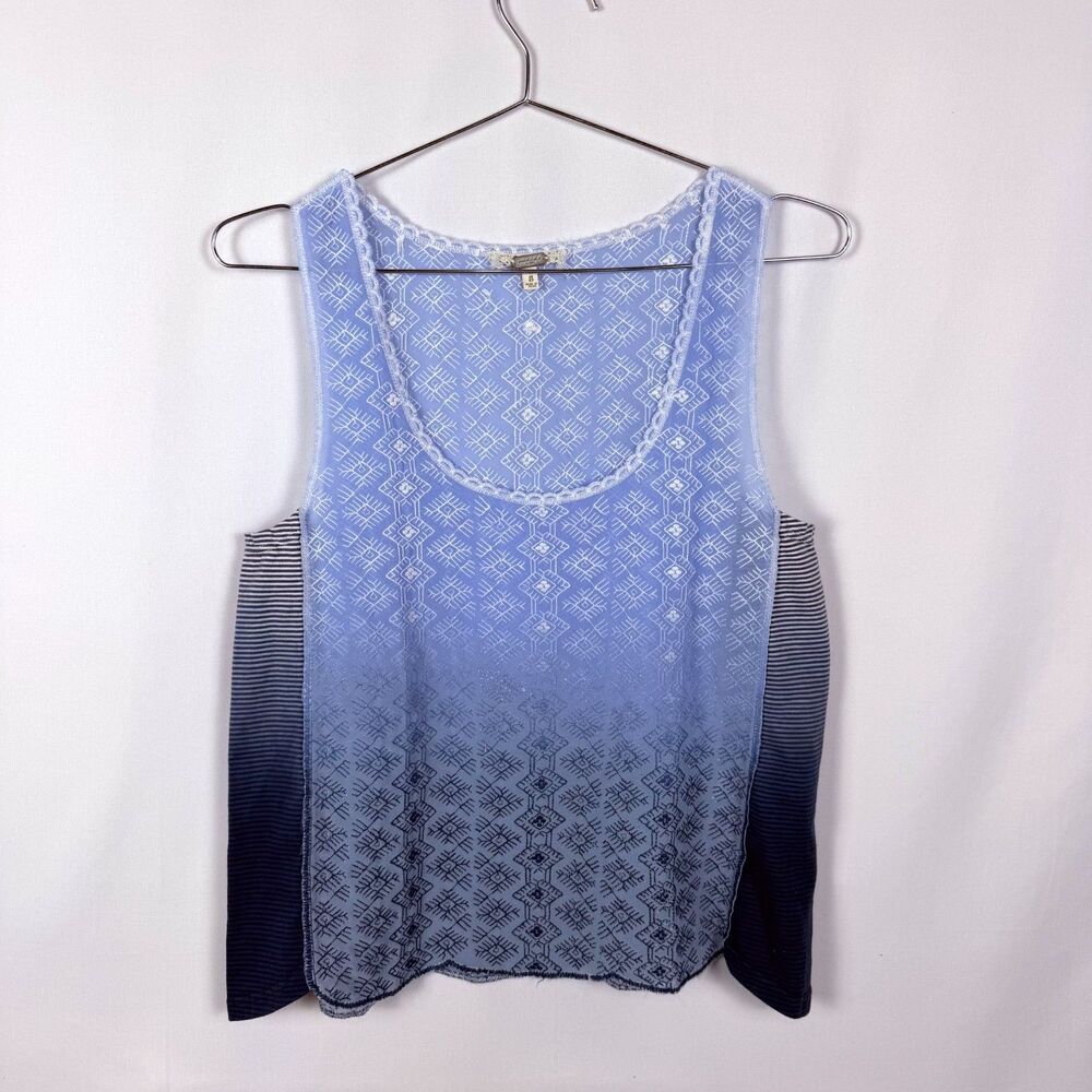Gimmicks by BKE Dip Dye Ombre Blue Embroidered Thank Boho Hippie Small